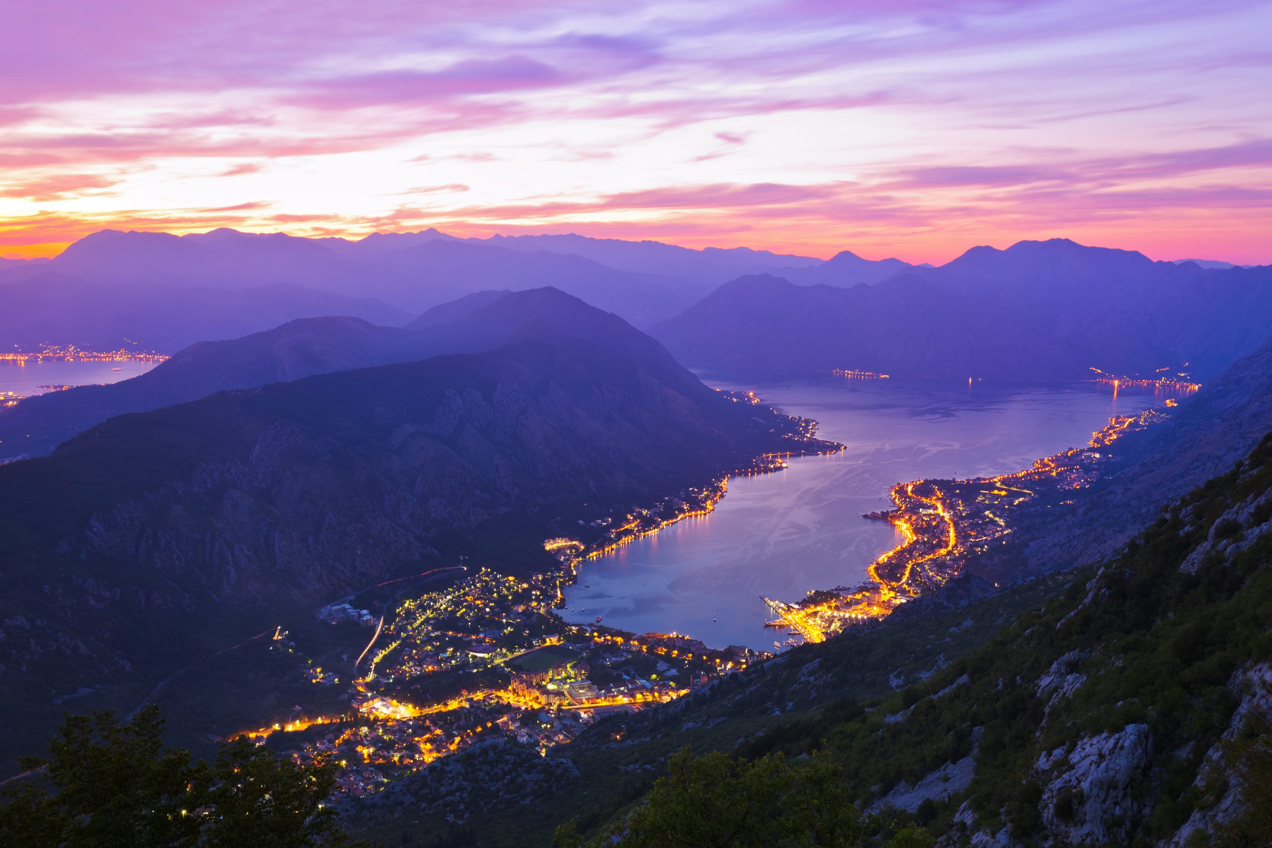 View of Kotor Bay at night